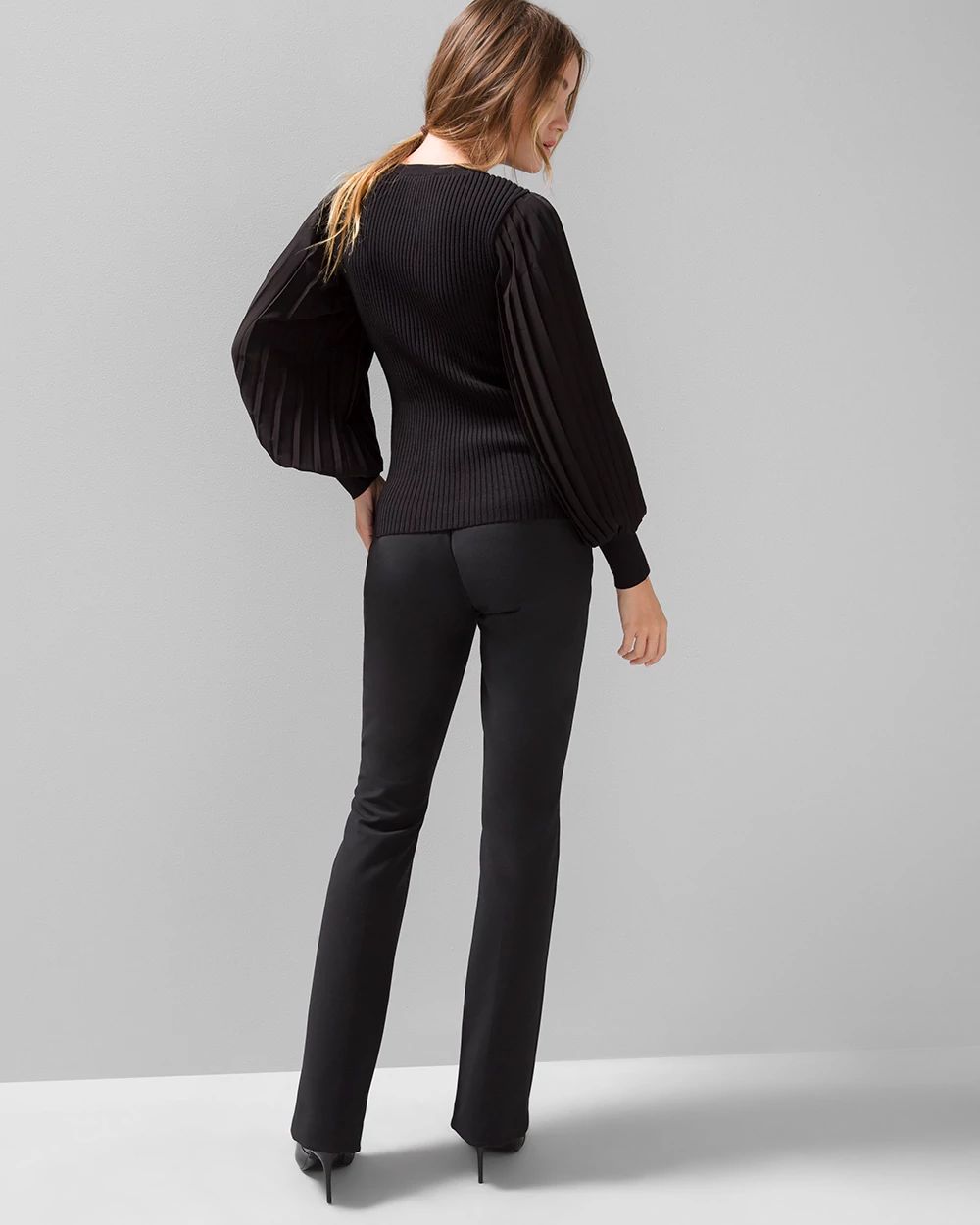 Pleated Drama Sleeve Ribbed Sweater