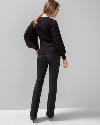 Pleated Drama Sleeve Ribbed Sweater