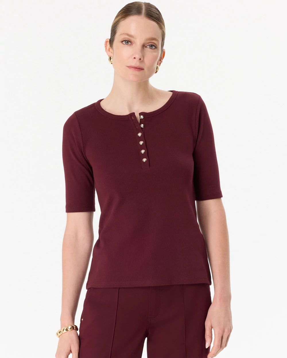Elbow Sleeve Henley Top