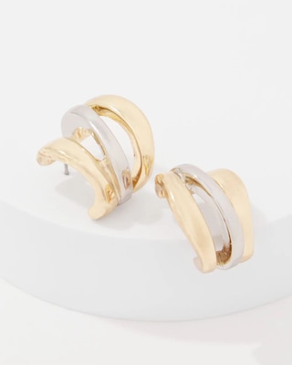 Silver + Gold Sculptural Hoop Earrings click to view larger image.