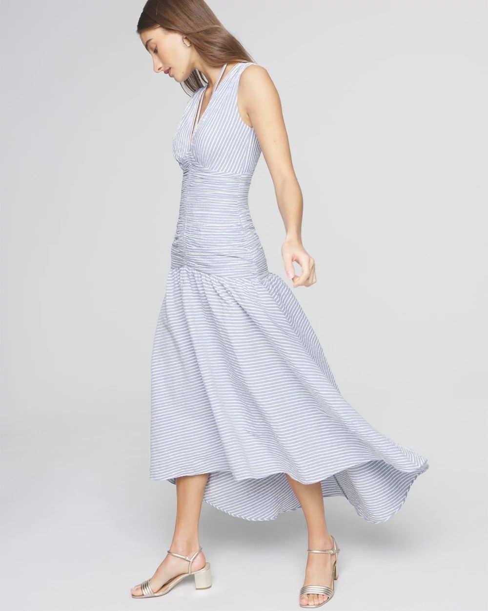 Sleeveless Seersucker Stripe Dress