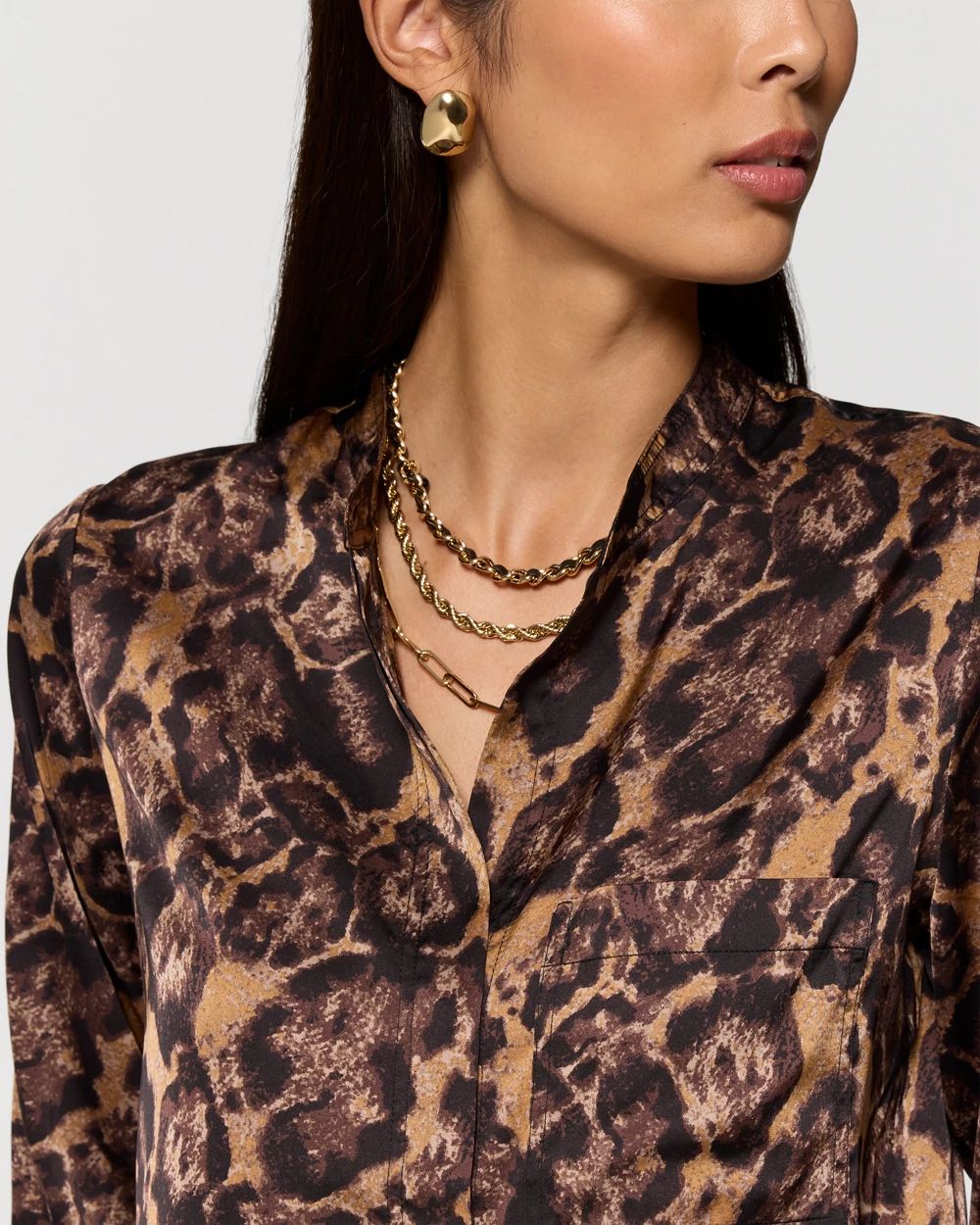 Pocket Detail Satin Shirt click to view larger image.