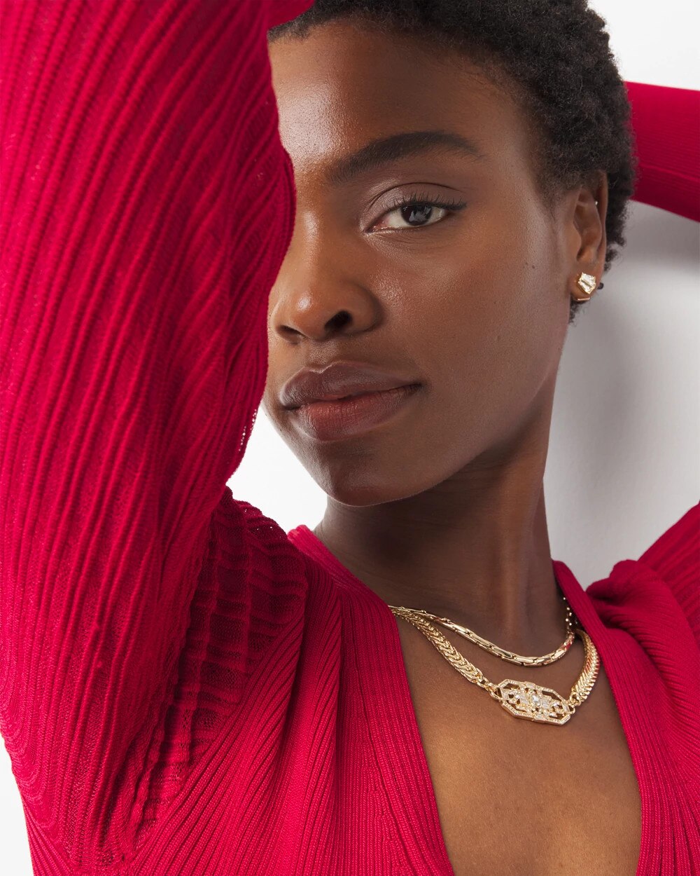 Sheer Sleeve V-Neck Sweater