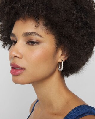 Silver Dusted Pave Hoop Earrings