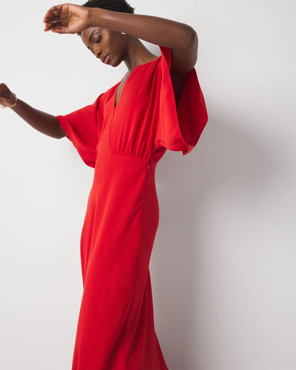 red dress white house black market Petite Kimono Sleeve Crepe Gown smocked-dress Black plus size dress Size:17.5 - XL