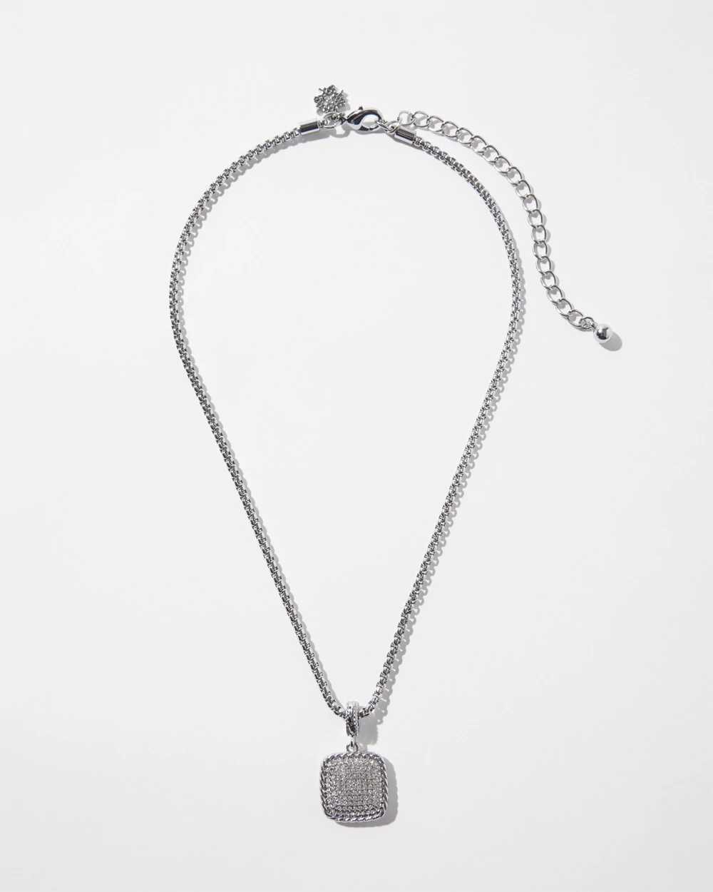 Silver Pave Square Pendant Necklace click to view larger image.