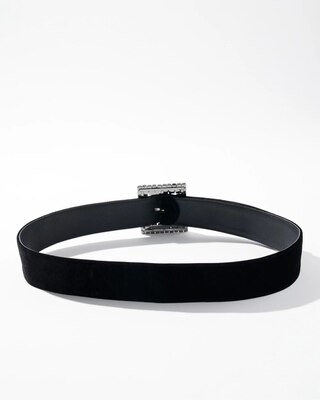 Black Crystal Buckle Velvet Denim Belt