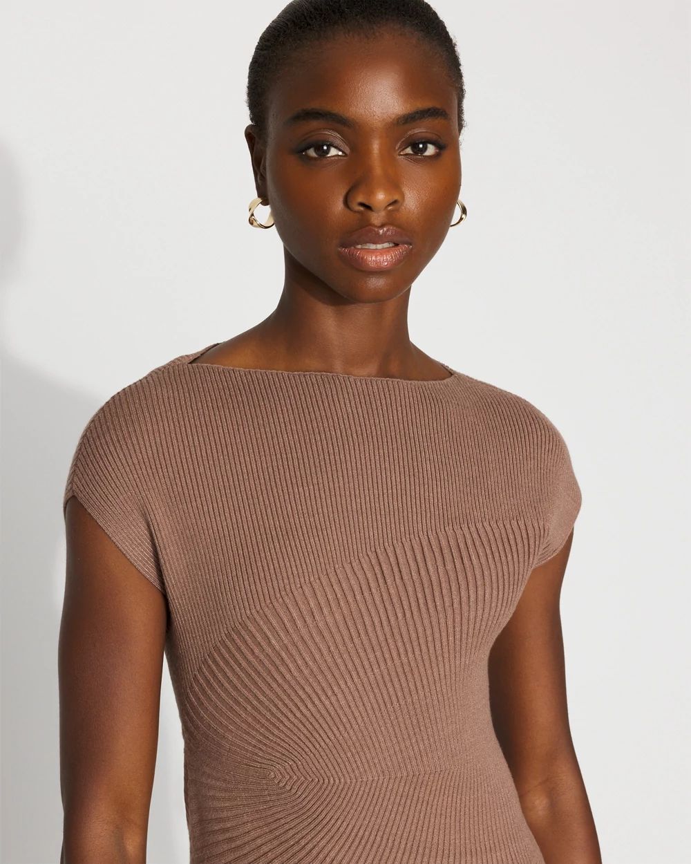 Asymmetric Rib Mock Neck Sweater