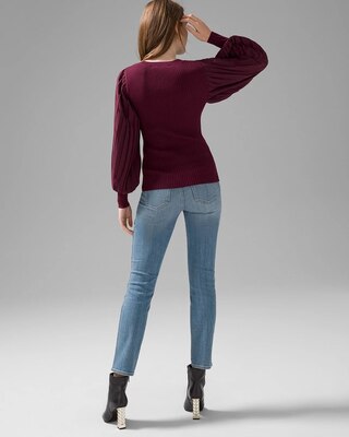 Pleated Drama Sleeve Ribbed Sweater