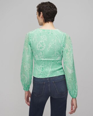 Long Sleeve Pleated Crepe Blouse