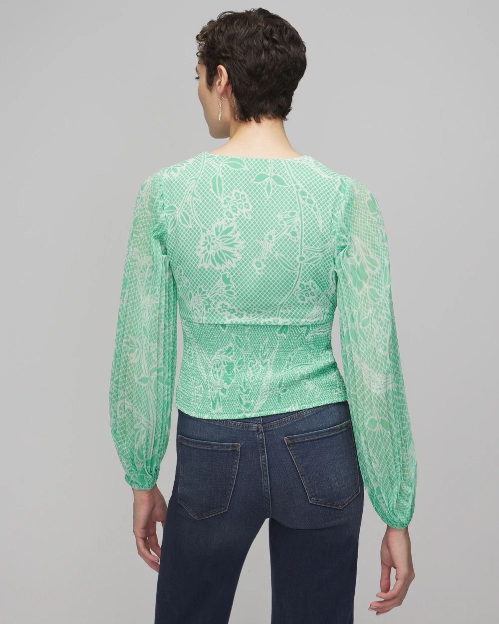 Long Sleeve Pleated Crepe Blouse