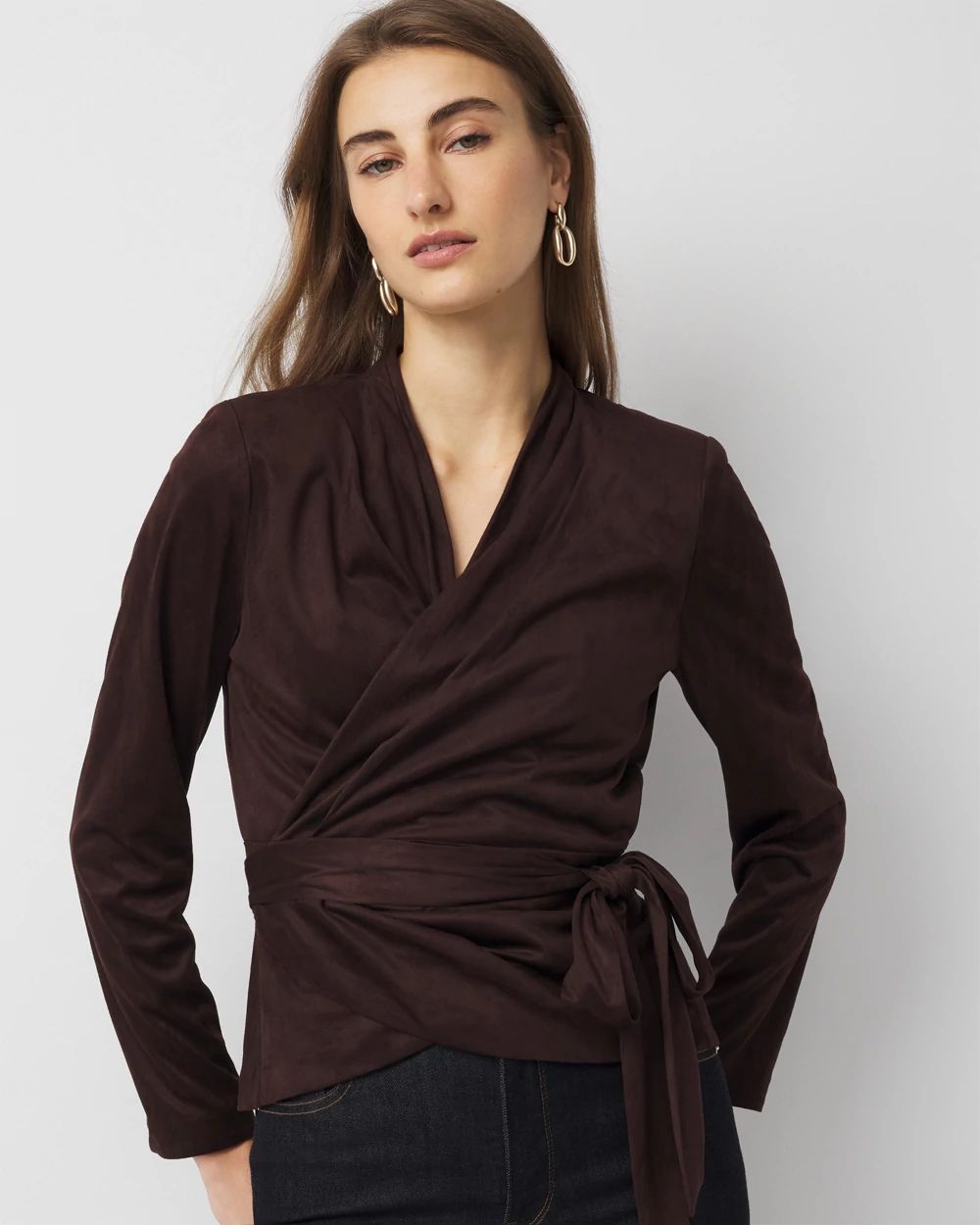 Petite Faux Suede Wrap Blouse
