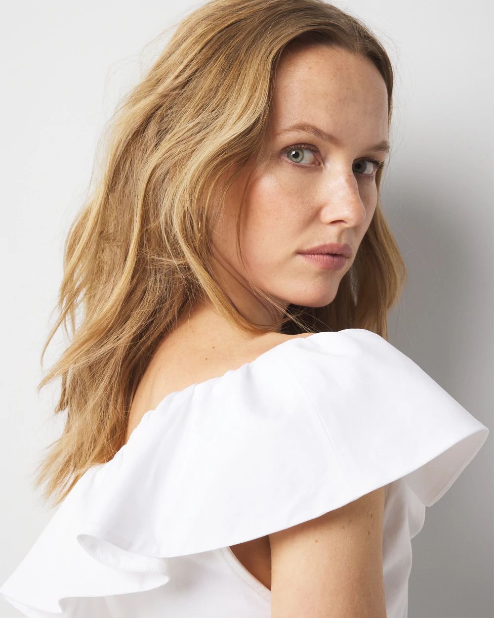 One-Shoulder Poplin Ruffle Top