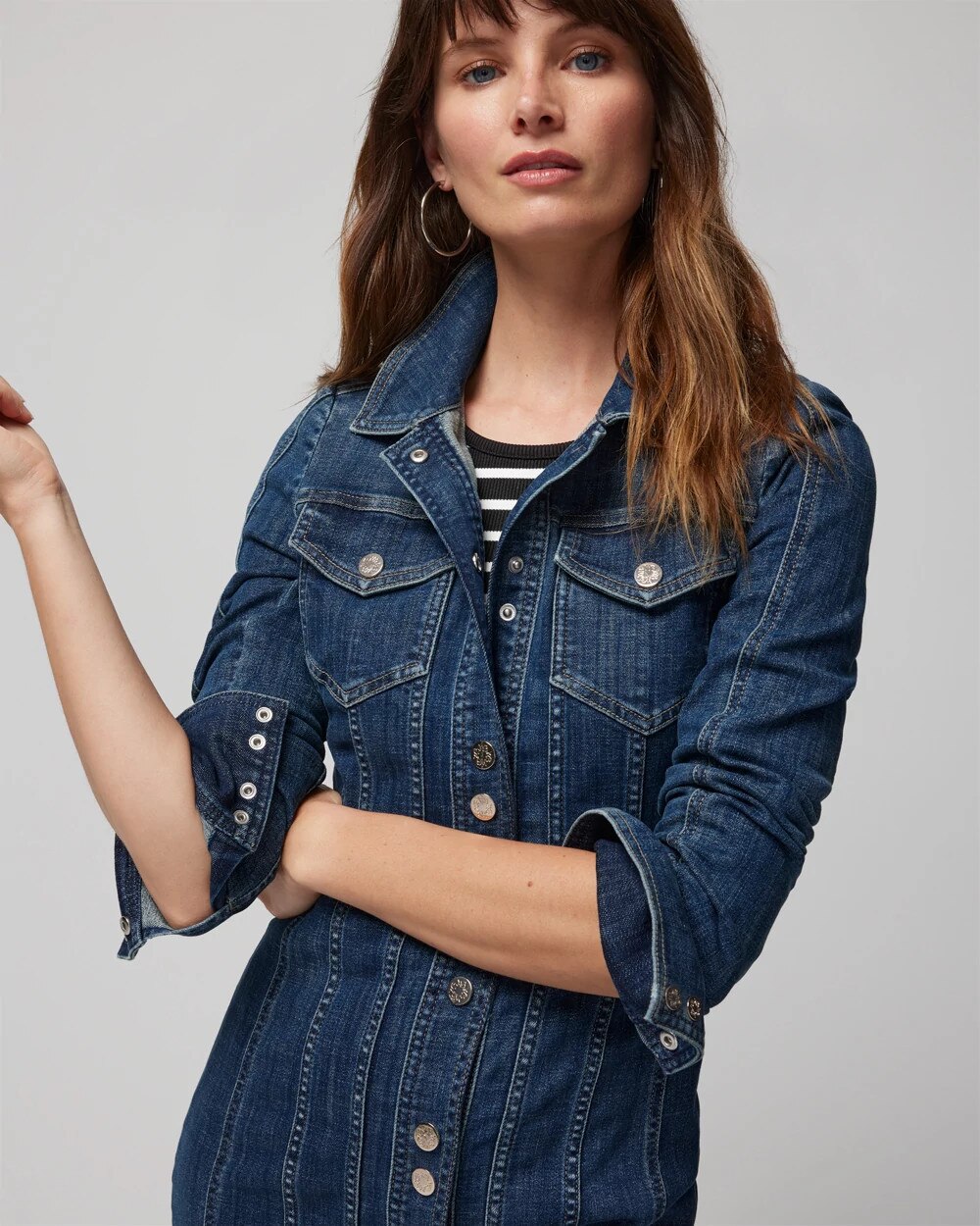 Long-Sleeve Denim Shacket Dress | White House Black Market