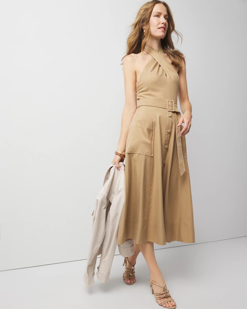 Halter Trench Midi Dress click to view larger image.