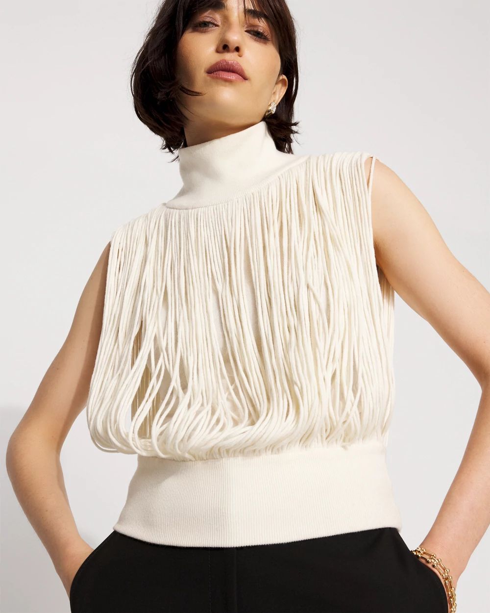 Fringe Mockneck Sweater Vest click to view larger image.