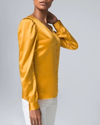 Silk Charmeuse Puff-Sleeve Blouse