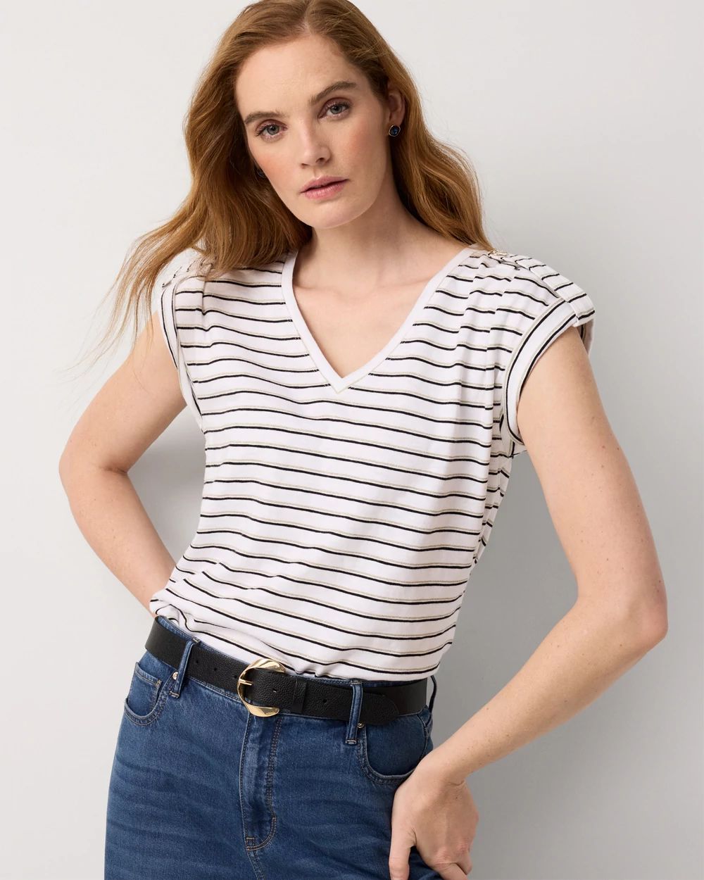 V-Neck Tee with Epaulets