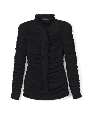Ruching & Ruffle Mesh Blouse