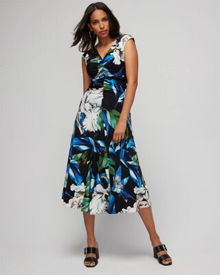 Cap Sleeve Matte Jersey Shirred Midi Dress