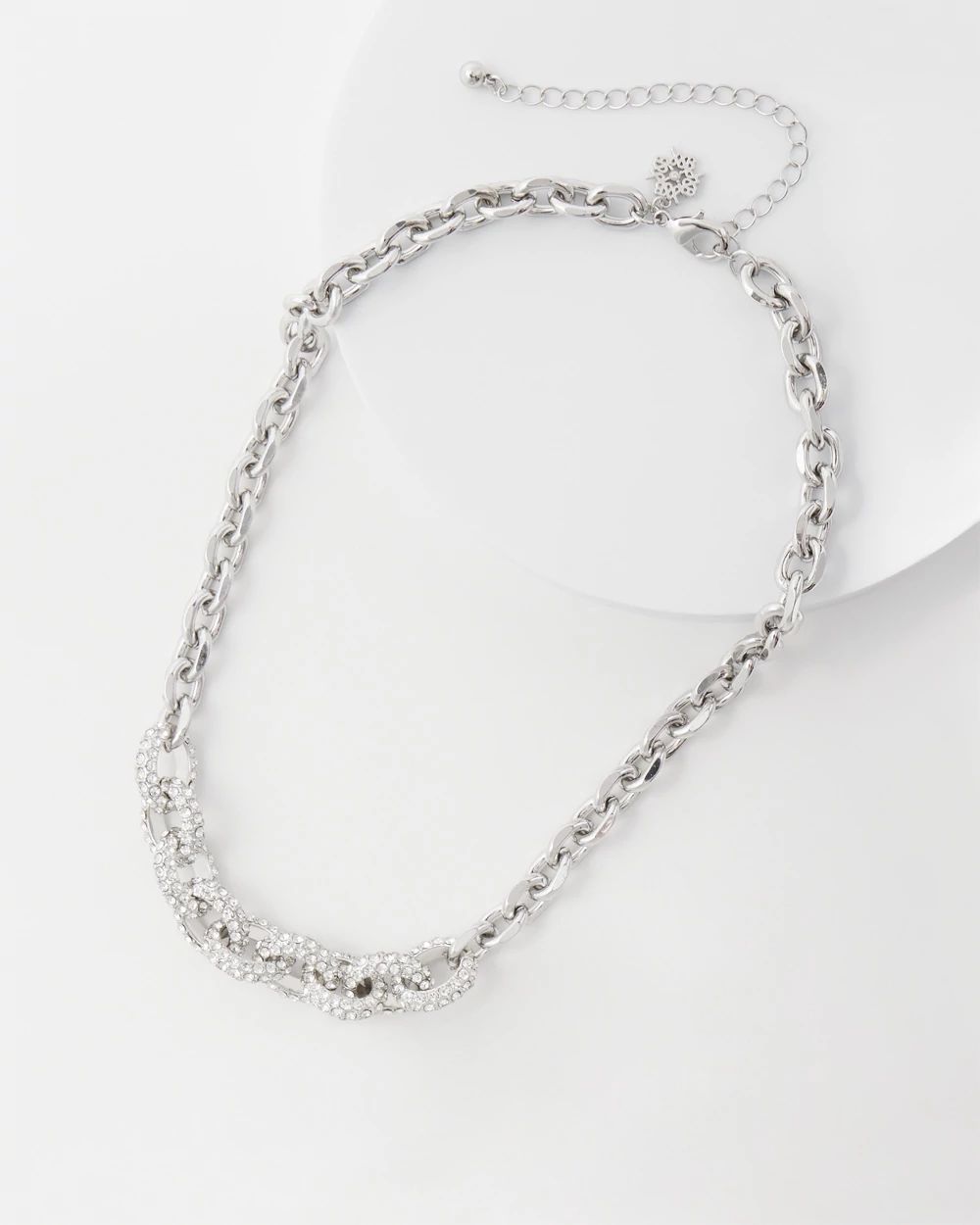 Silvertone Pavé Link Collar Necklace click to view larger image.