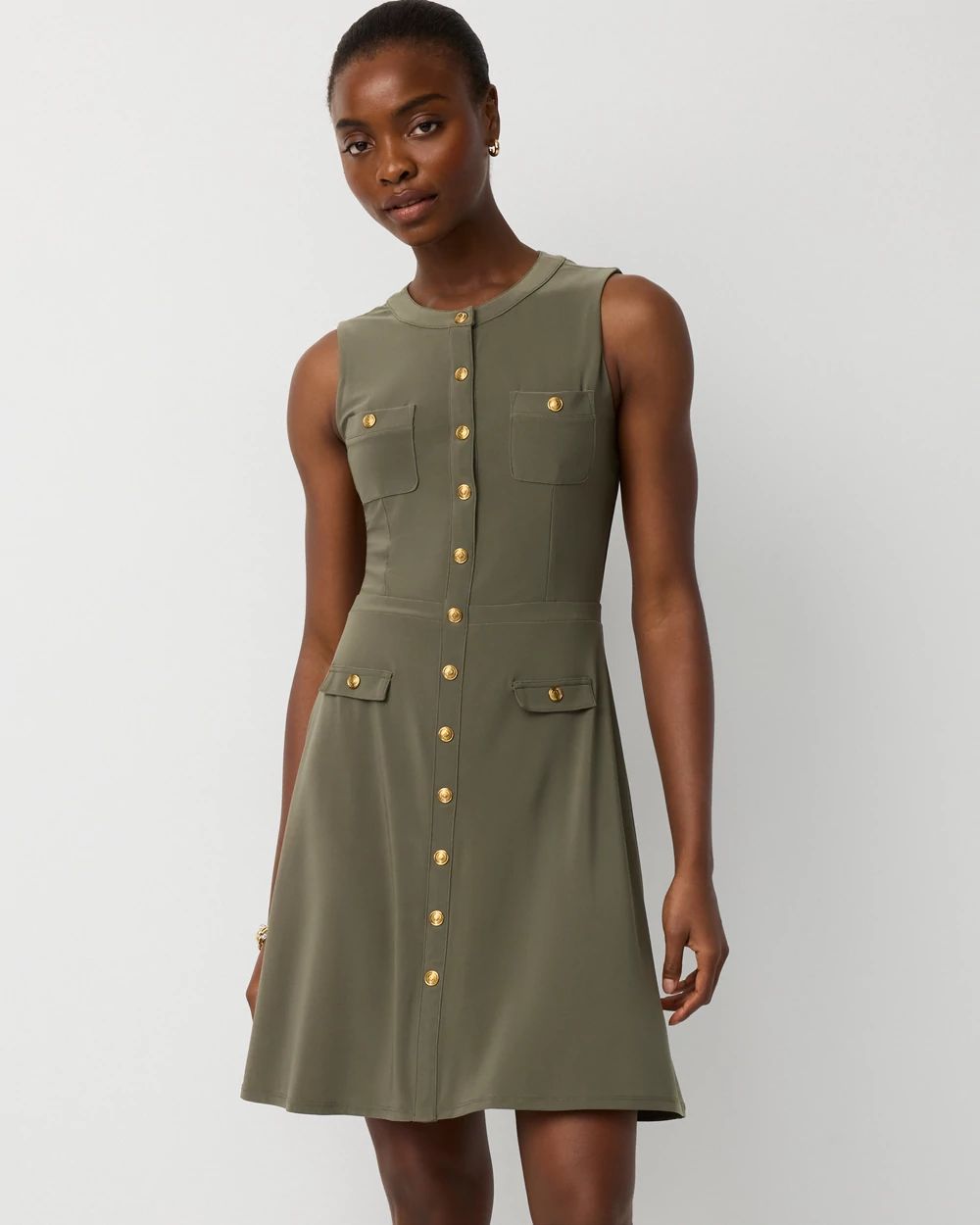 Petite Sleeveless Button Front Dress