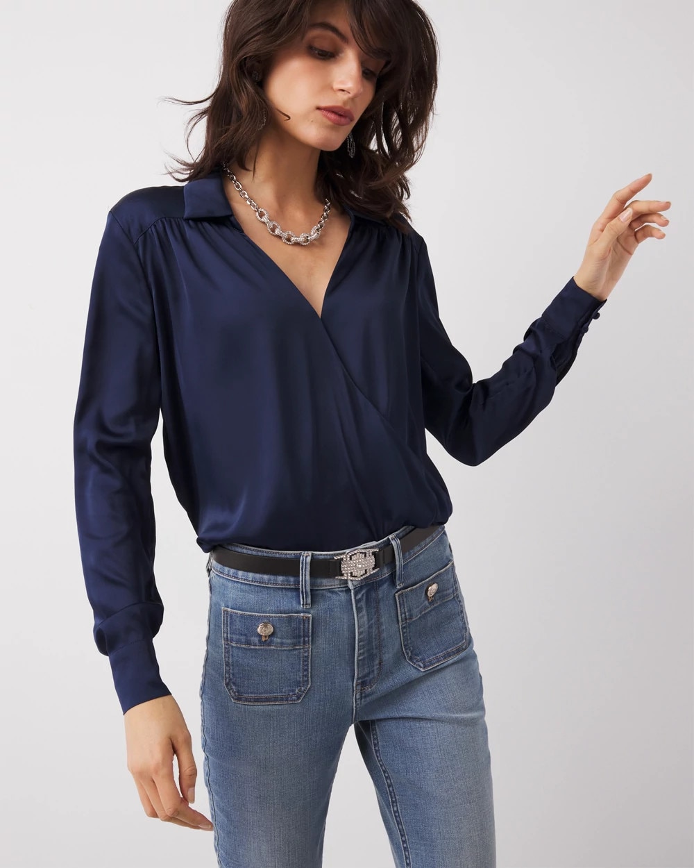 Satin Surplice Blouse