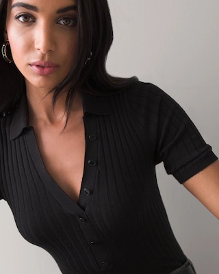 Cashmere-Blend Button Polo Sweater