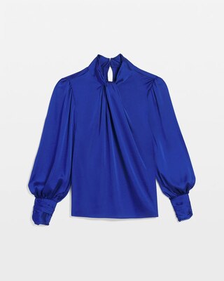 Long Sleeve Twisted Neck Satin Blouse