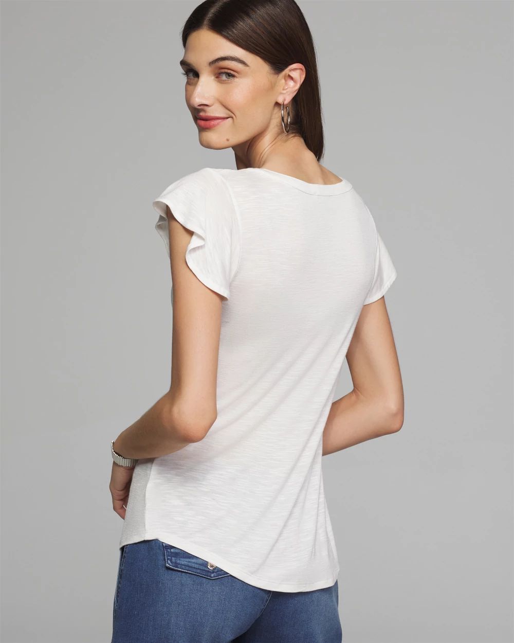 Outlet WHBM Notch Neck Ruffle Tee