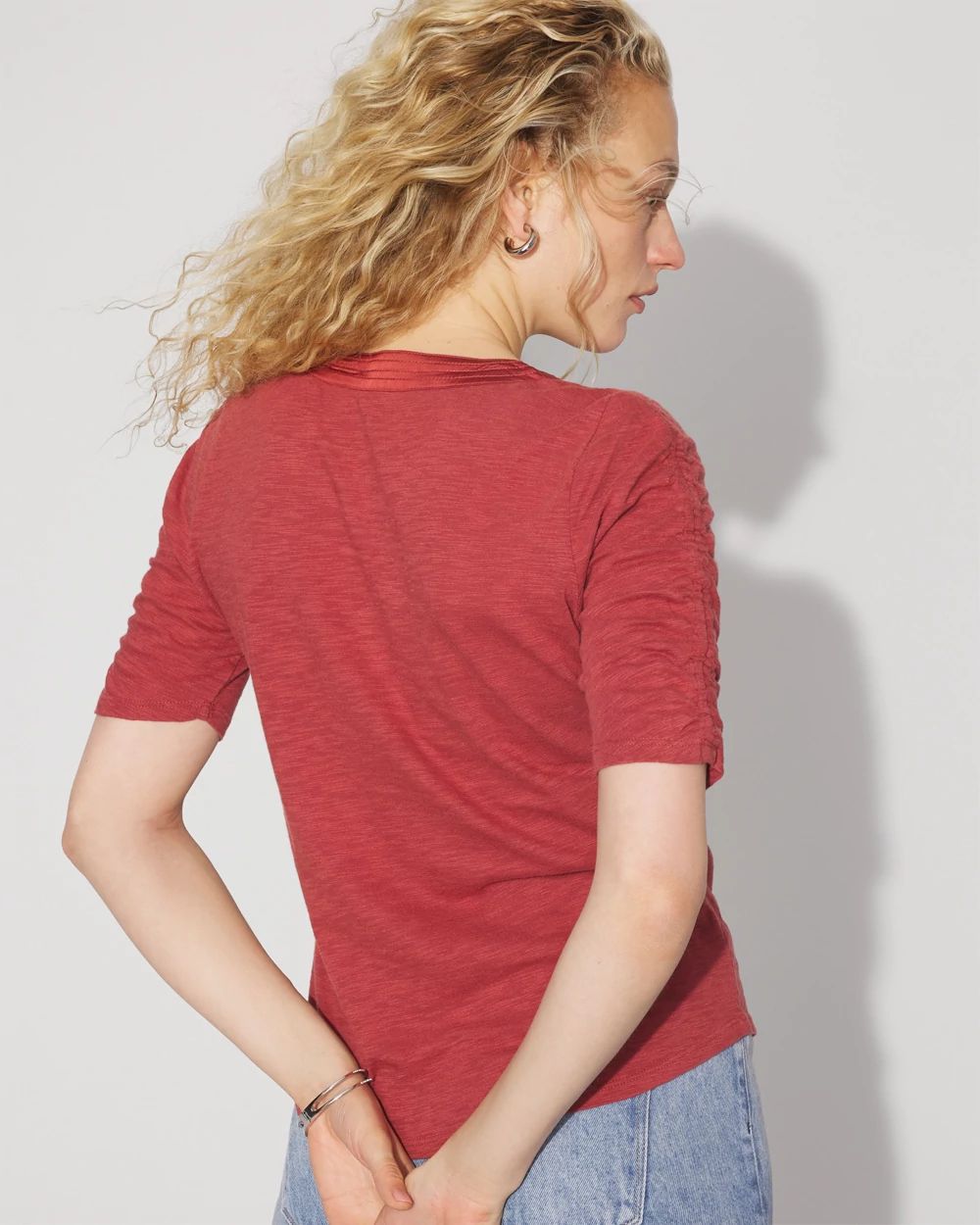 Ruched Sleeve Cotton + Modal Slub Tee