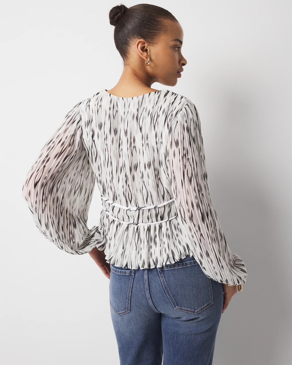 Ikat Pleated Peplum Blouse