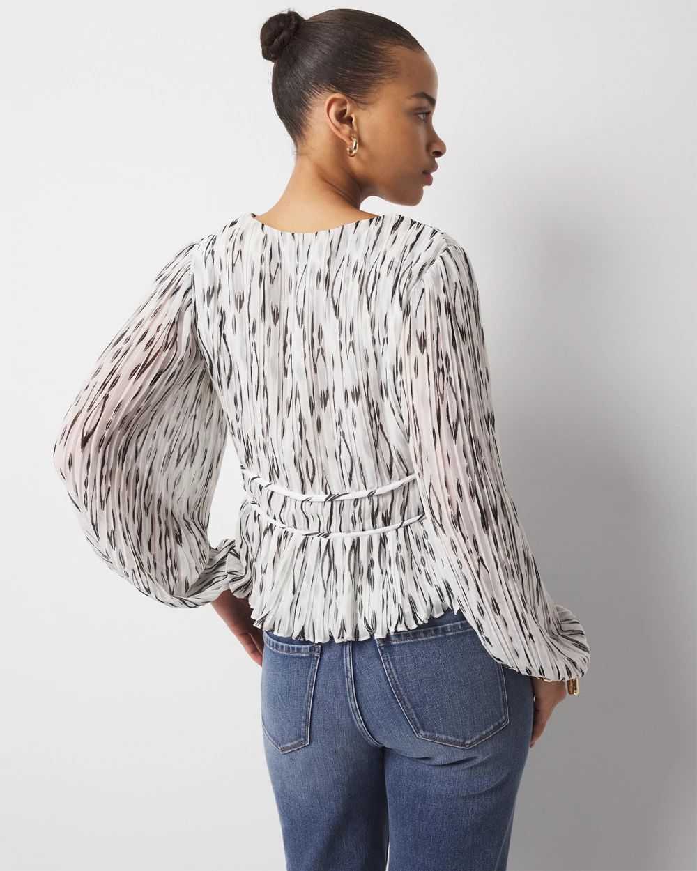 Petite Ikat Pleated Peplum Blouse