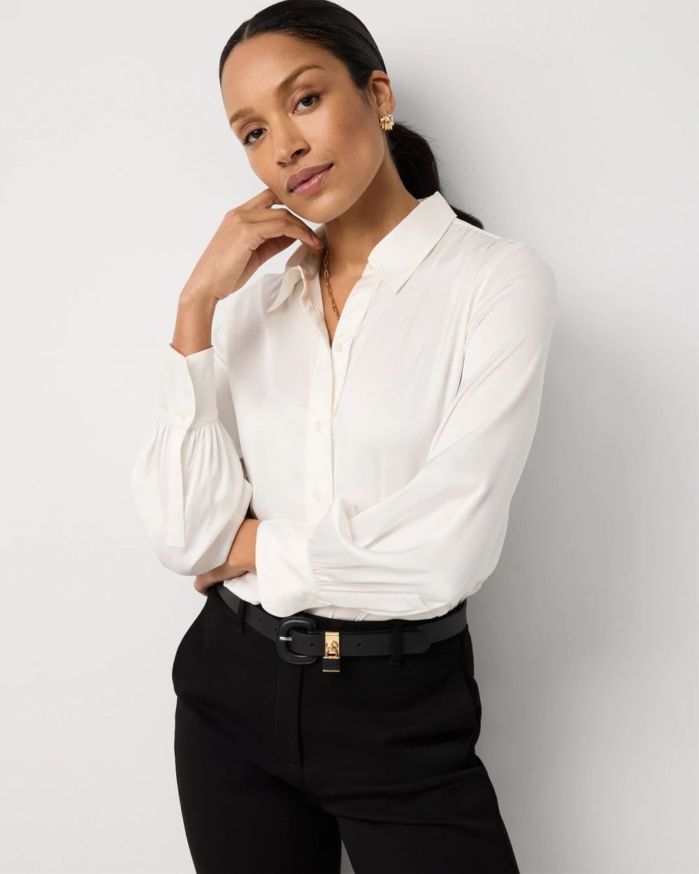 Petite Satin Soft Shirt