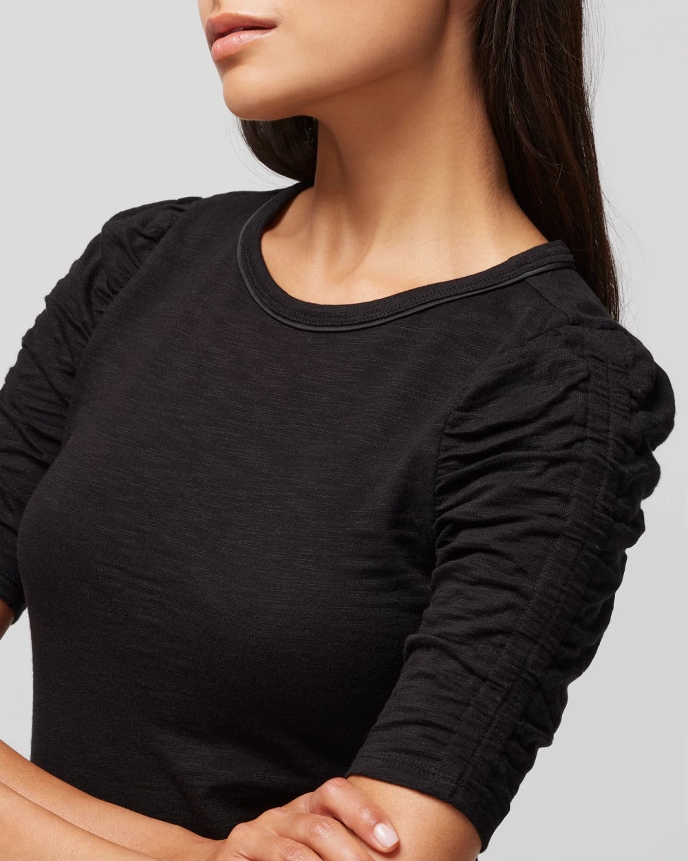 Shirred Sleeve Crewneck Tee