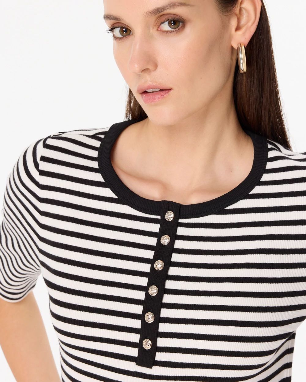 Elbow Sleeve Henley Top click to view larger image.