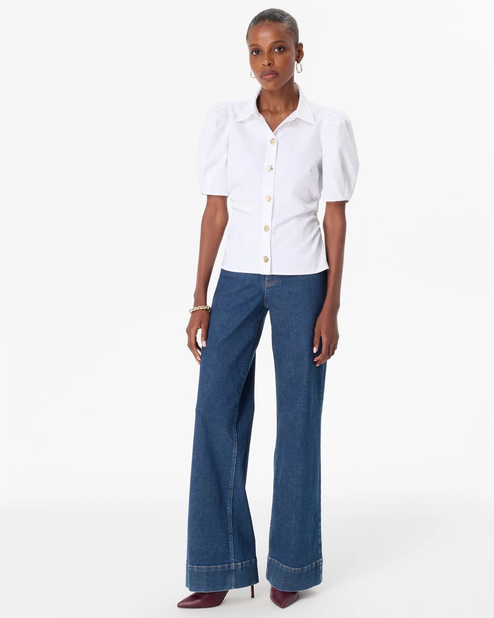 Puff Sleeve Twill Shirt click to view larger image.