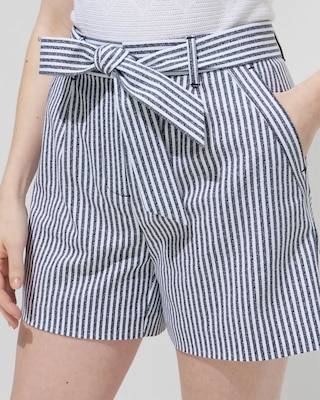 Outlet WHBM Tie-Belt Striped Shorts click to view larger image.