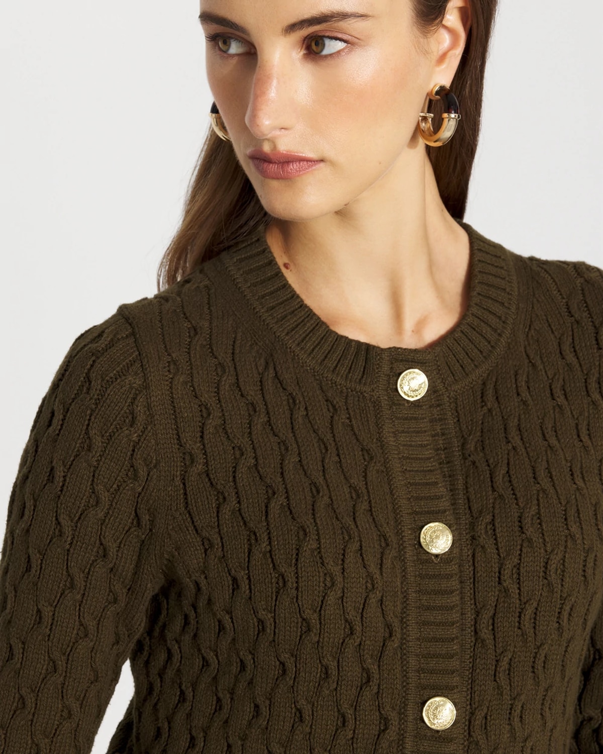 White House Black Market Petite Longline Cable Knit Cardigan Sweater