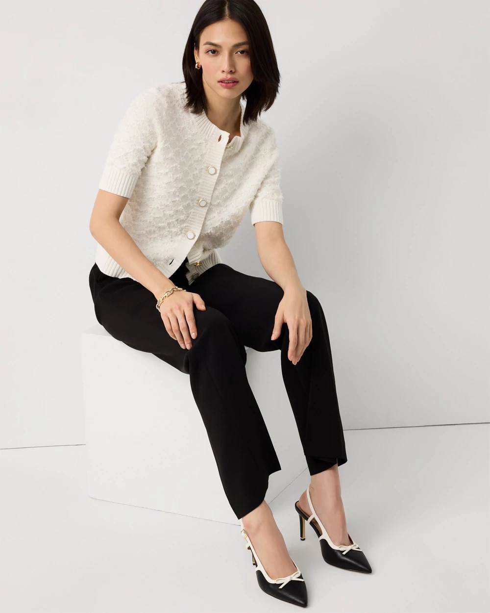 Bouclé Elbow Sleeve Cardigan