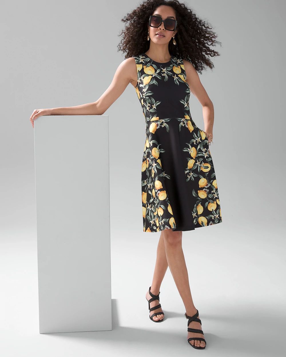 Lemon + Black Scuba Knit Fit & Flare Dress