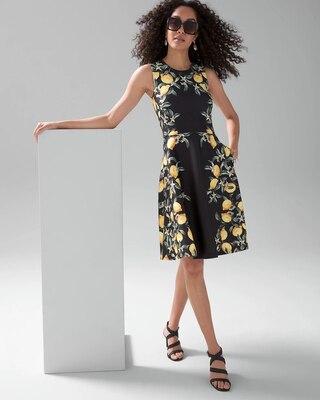 Lemon + Black Scuba Knit Fit & Flare Dress