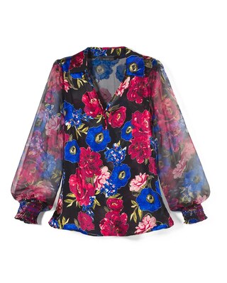 Organza Sleeve Silk Burnout Blouse