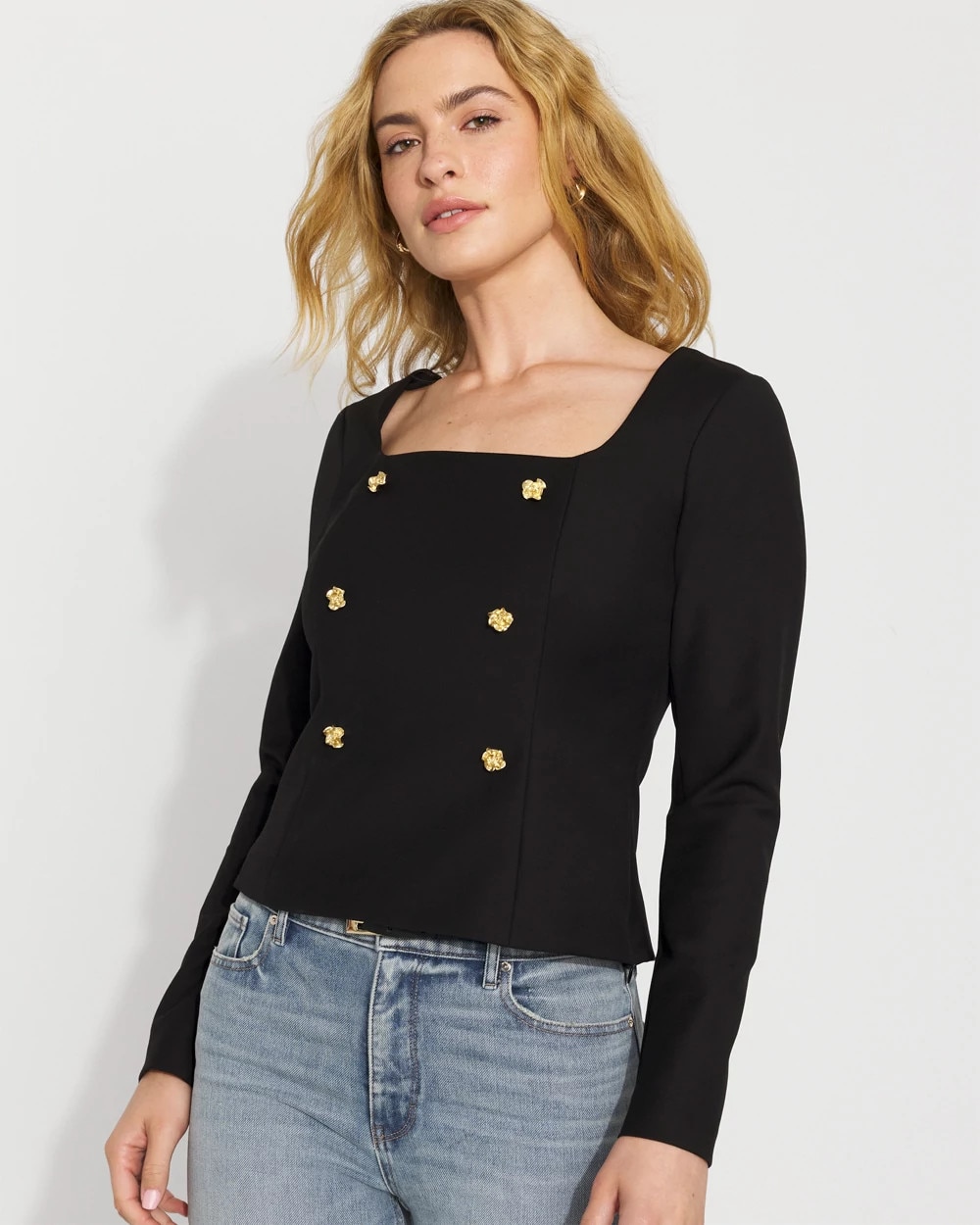 Button-Front Tailored Top - image 1