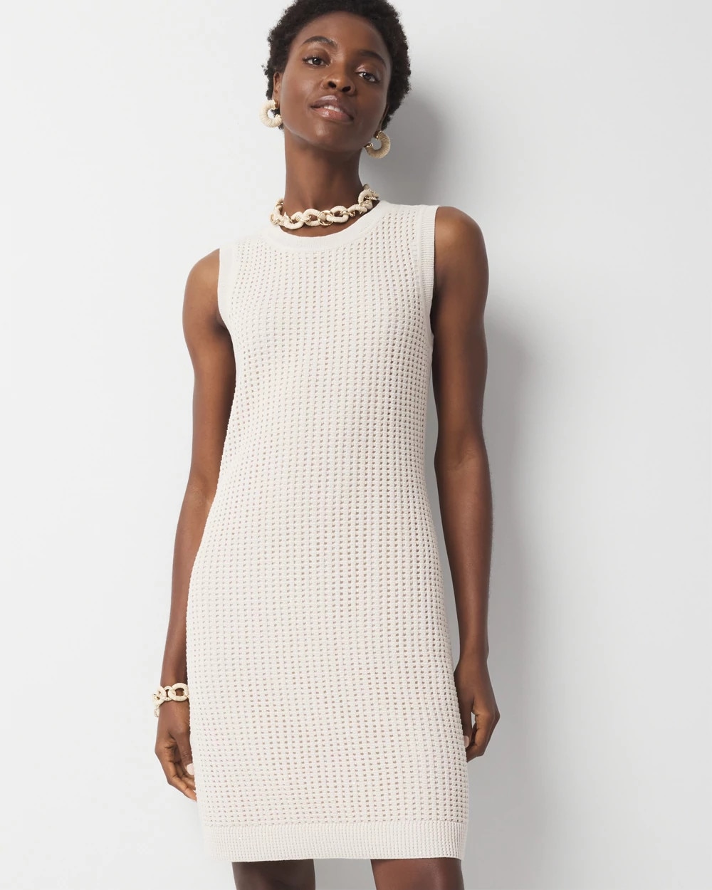 knee length dresses for ladies Rhi Cream Crochet Long Sleeve Mini Dress