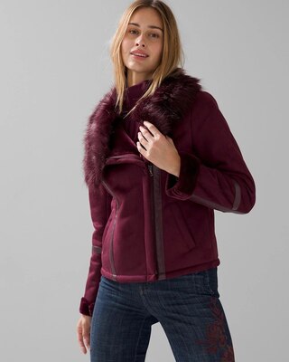 Petite Faux Shearling Motorcycle Jacket