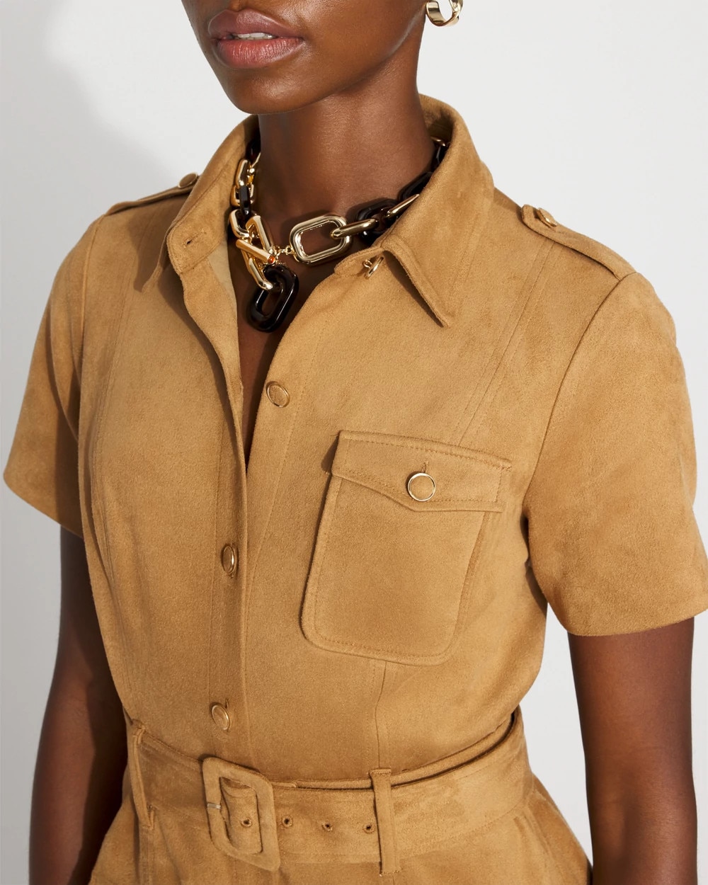 Faux Suede Shirt Dress