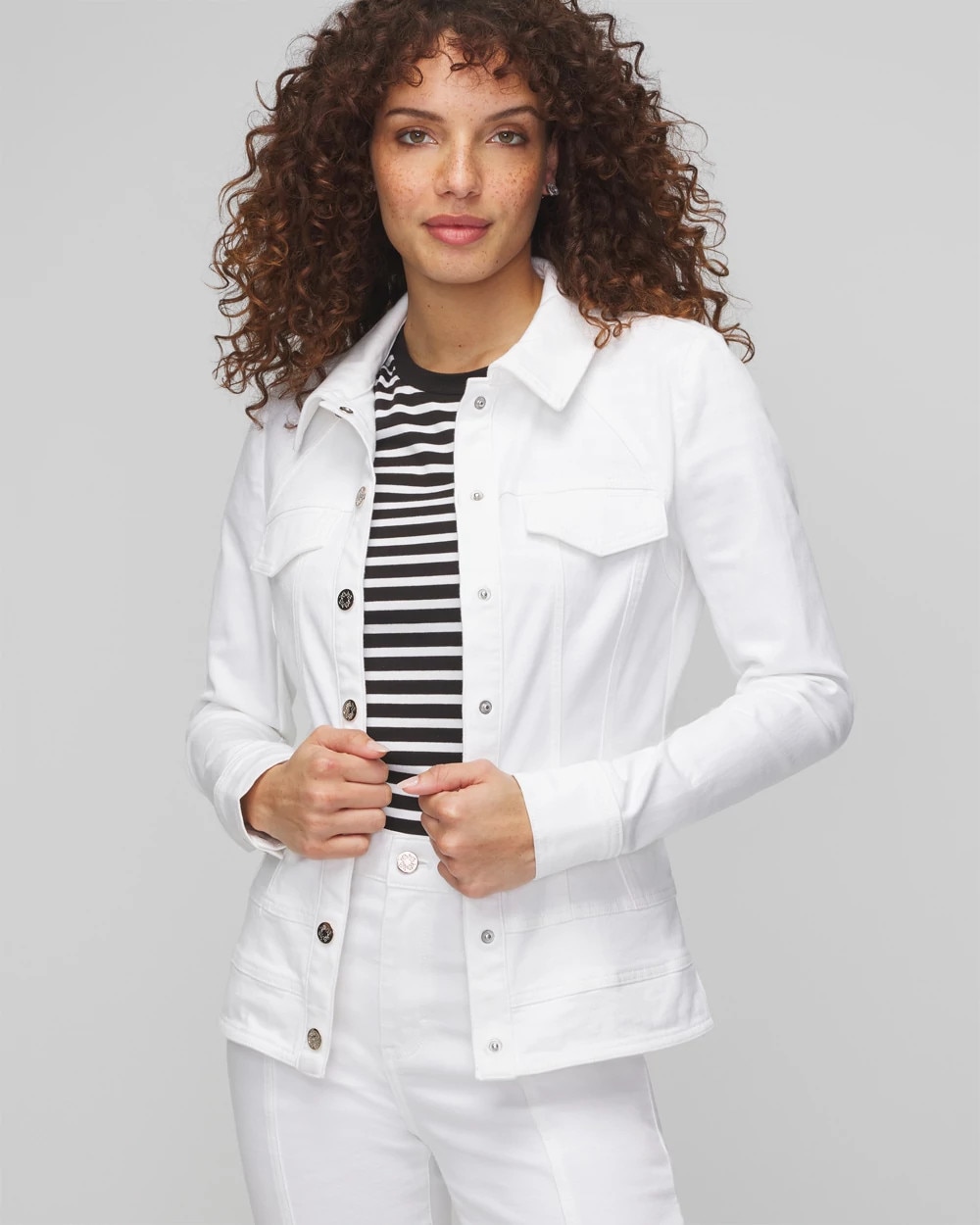petite white denim jacket