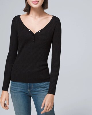 Ribbed Snap-Front Henley