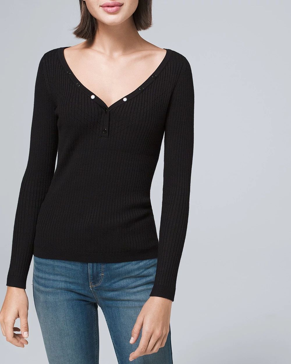 Ribbed Snap-Front Henley